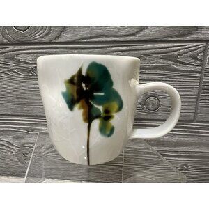 Starbucks Bone China Blue White Watercolor Green Floral Flower Coffee Mug 2009